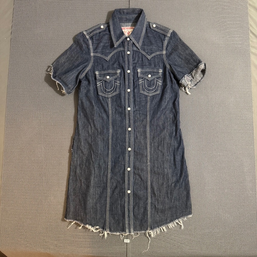 True Religion Robyn Denim Shirt Dress Blue Western Snap Front XS